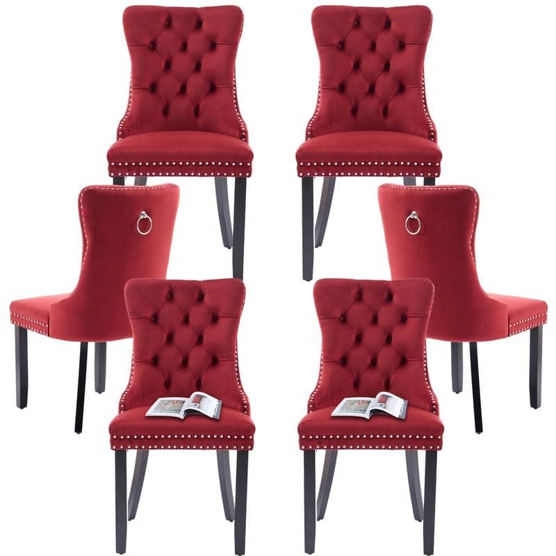 High-end Tufted Velvet Upholstered Nailhead Dining Chair Set of 6 - Set of 6 - Wine