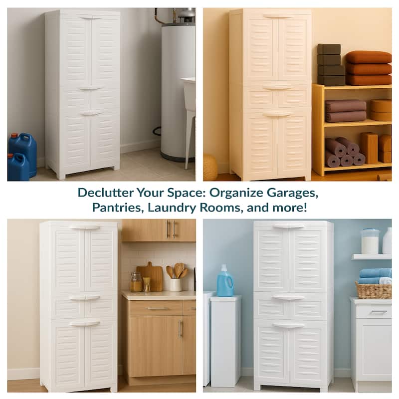 Sunnydaze Plastic Garage Storage Cabinet with 2 Adjustable Shelves