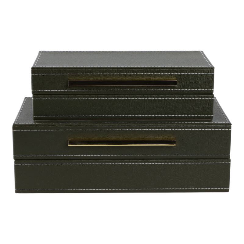 Faux Leather Organizer Box with Lid (Set of 2) - 9" Brown - 12" x 6" x 4"