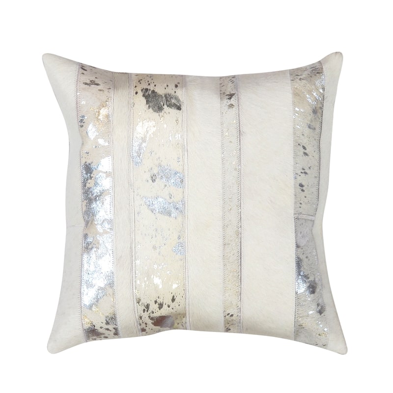 Pasargad Home Safari Striped Cowhide 17" Decorative Pillow - Silver