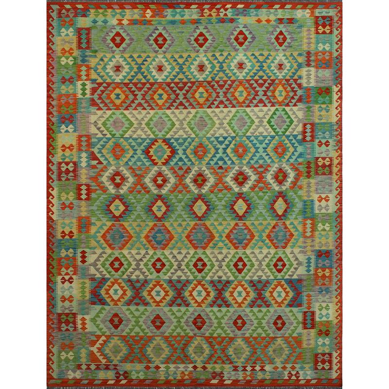 Hand-Woven Sangat Kilim Binnaz Rust/Ivory Rug - 8'5" x 11'5"