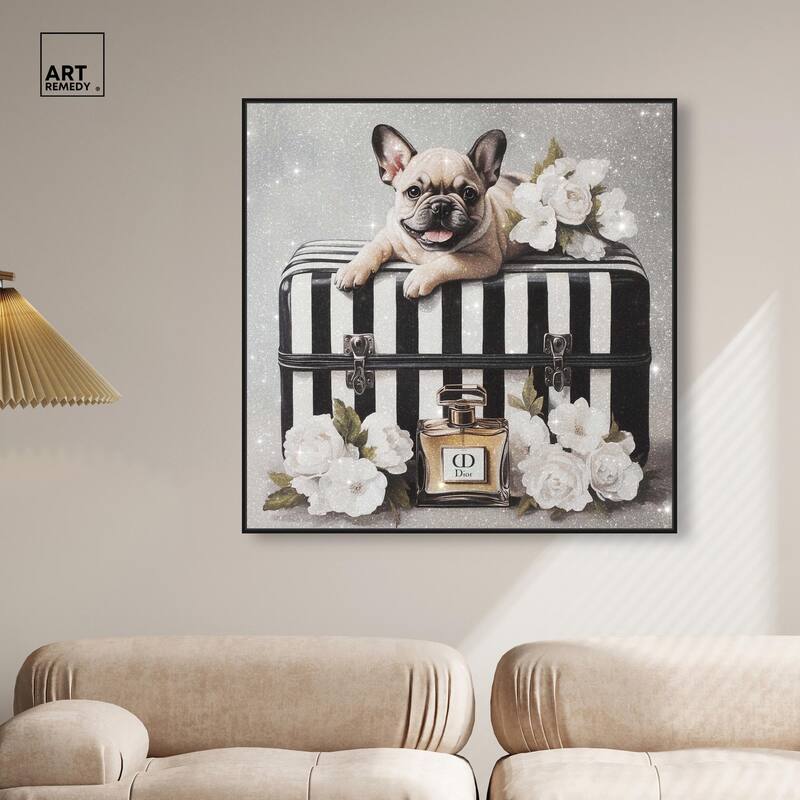 Frenchie Luggage Flowers Canvas by Art Remedy