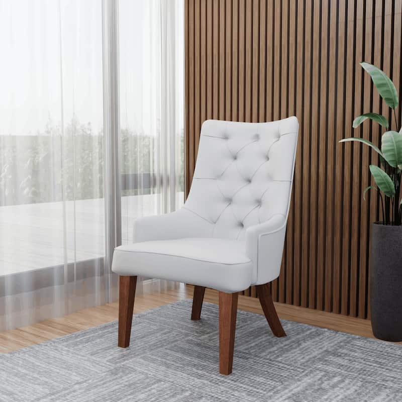 Dining Chair in Leather/Velvet Diamond-Tufted Design Side Chair in Rubberwood