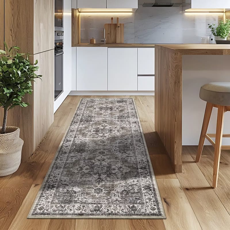 Vintage Rugs for Living Room, Medallion Print Soft Non Slip Low Pile Floor Carpet