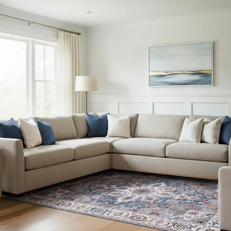 Wyatt & Ash Dream Mink Printed Chenille Rugs - Navy - 9' x 12'