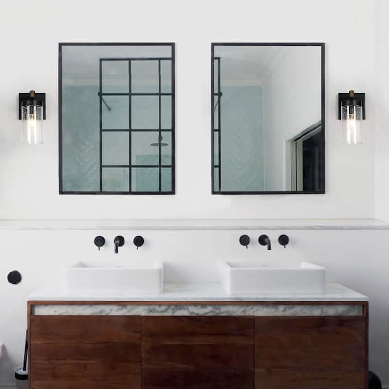 Fora Modern Farmhouse 1-light Cylinder Seeded Glass Shade Bathroom Vanity Light - L4.5"* W 5.5"* H 8.5"