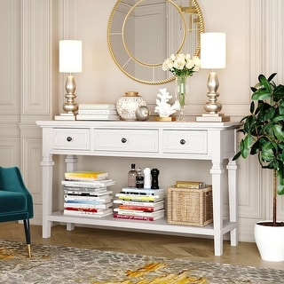 Antique White 3-Drawers Entryway Sofa Console Table with Bottom Shelf ...