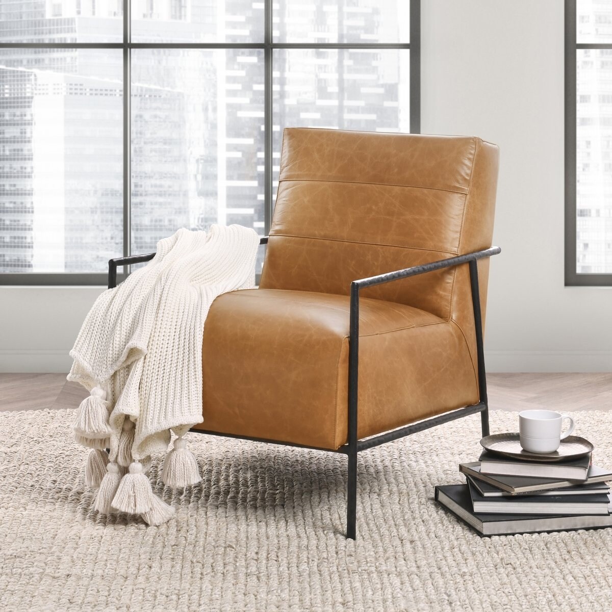Tan leather best sale accent chair