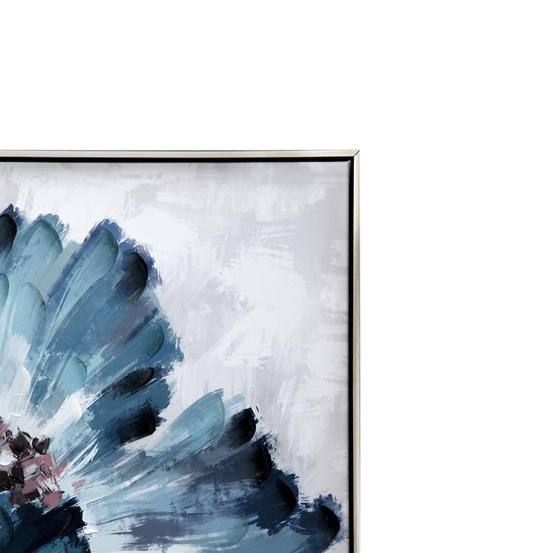 30 x 30 Embellished Handpainted Floral Canvas Wall Art, Blue and White