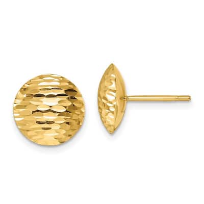 Curata 14k Yellow Gold 11.5mm Textured Puffed Circle Post Earrings