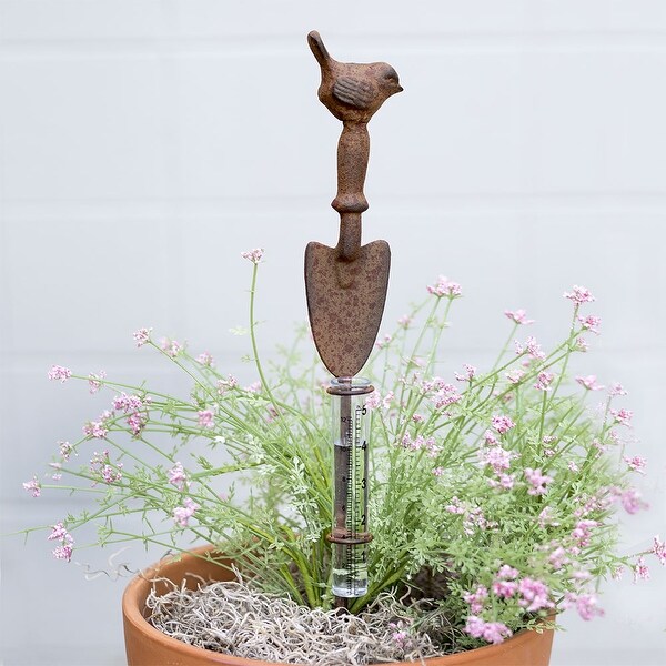 Small Shovel and Bird Rain Gauge Garden Stake - 2 Pack