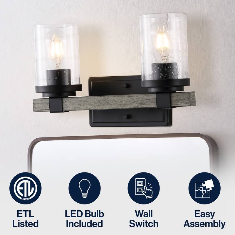 Ferme Iron/Seeded Glass Rustic LED Vanity Light, by JONATHAN Y