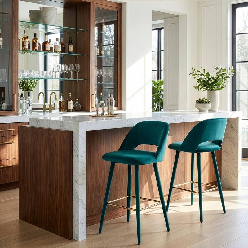 Silver Orchid Dempster Teal Velvet Barstool (Set of 2)