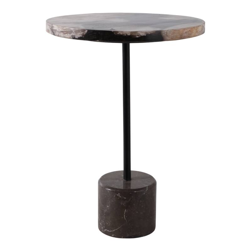 Marble Stone Modern End Table with Iron Base - Black, 21 in. - 15" x 15" x 20.75"
