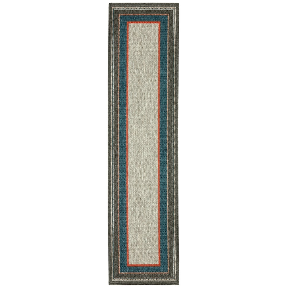 Vista Home Higgins Bordered Grey/ Blue Indoor/ Outdoor Area Rug