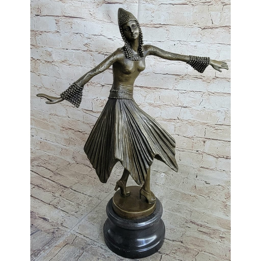 Bruno Zach Clic Captive Dancer Bronze Sculpture Art Nouveau Marble Base Gift