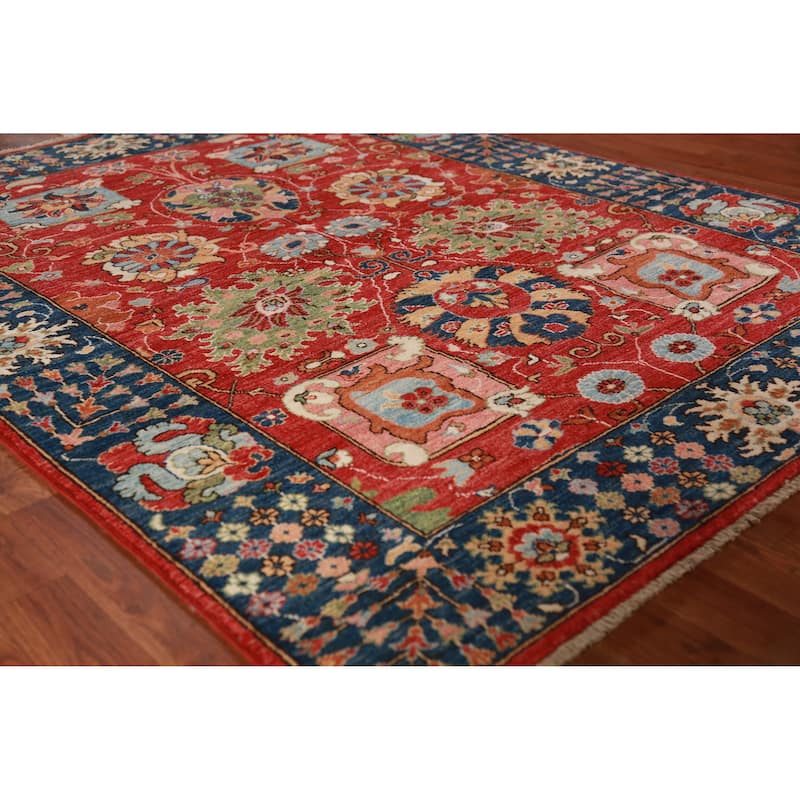 Vegetable Dye Floral Red Ziegler Oriental Rug Hand-Knotted Wool Carpet - 5'1"x 6'7" - 5'1"x 6'7" - Red