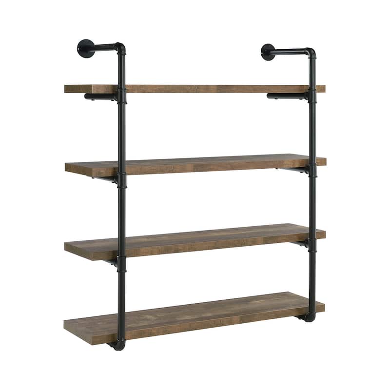 Wall Shelf with 4 Tier Shelves and Pipe Design Frame, Brown