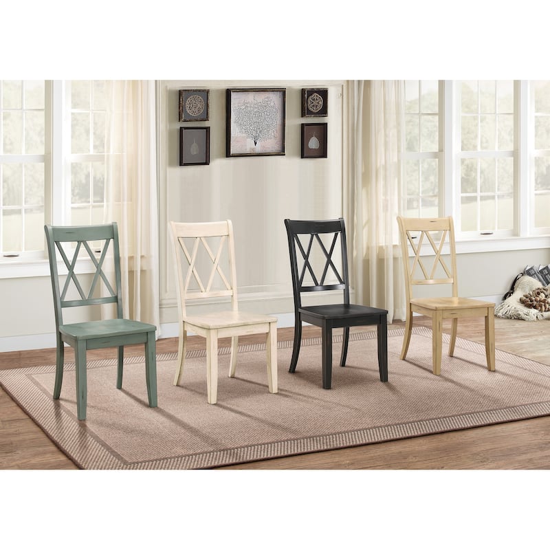 Casual Teal Finish Side Chairs Set of 2 Pine Veneer Transitional Double-X Back Design Dining Room Furniture