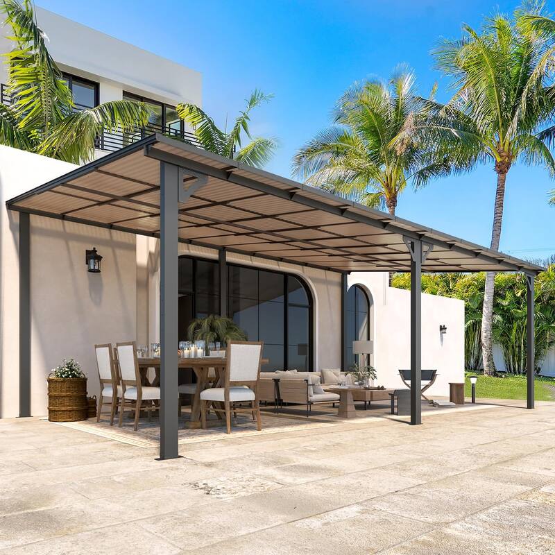 AECOJOY Wall Mounted Gazebos Pergola Gazebo Awnings for Backyard - 12'x20' - Dark Grey