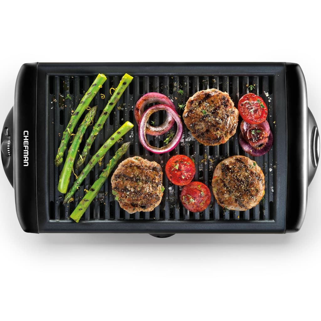 Electric Smokeless Indoor Grill w/Non-Stick Cooking Surface & Adjustable Temperature Knob from Warm to Sear
