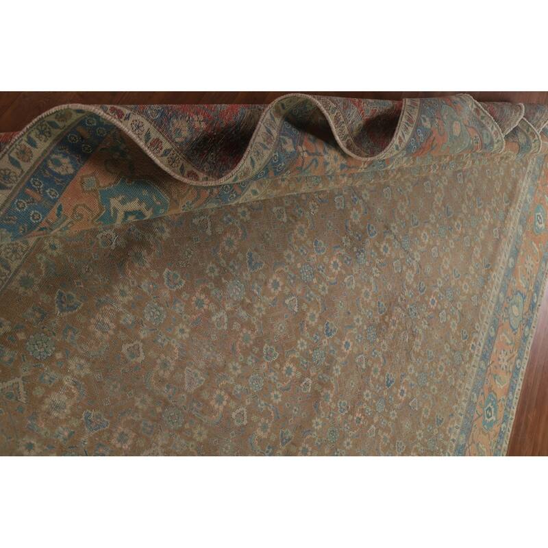 Distressed Tabriz Persian Antique Rug Living Room Handmade Wool Carpet - 9'8" x 11'11"