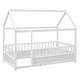 preview thumbnail 15 of 16, Twin Size Floor Wooden Bed with House Roof Frame, Fence Guardrails,Grey,for Bedroom Guest Room or Home