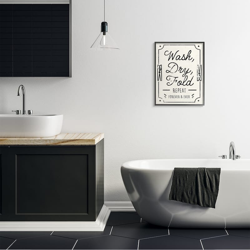 Stupell Charming Retro Laundry Wash Dry Fold Repeat Framed Wall Art