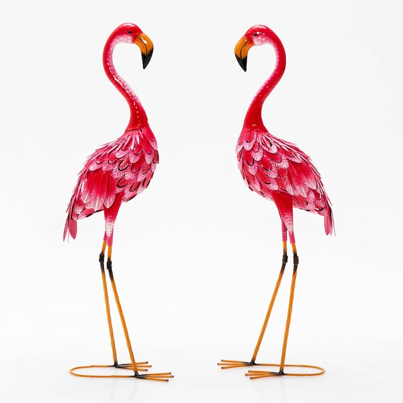 Costway 2-Piece Metal Crane/Flamingo Garden Statue Sculpture Set - Red