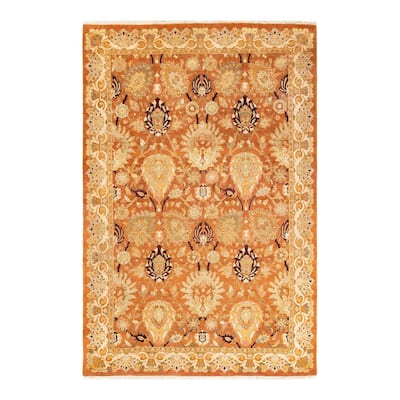 Overton Hand Knotted Wool Vintage Inspired Modern Contemporary Eclectic Brown Area Rug - 6' 0" x 9' 1"