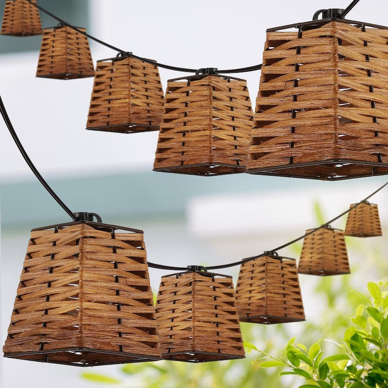 Samara 10-Light Indoor/Outdoor 10 ft. Classic Vintage Incandescent G40 Square Bamboo Shaded String Lights, Brown , by JONATHAN Y