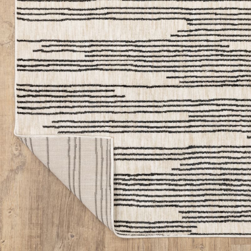 Hansel Etched Stripes Black/ Beige Area Rug