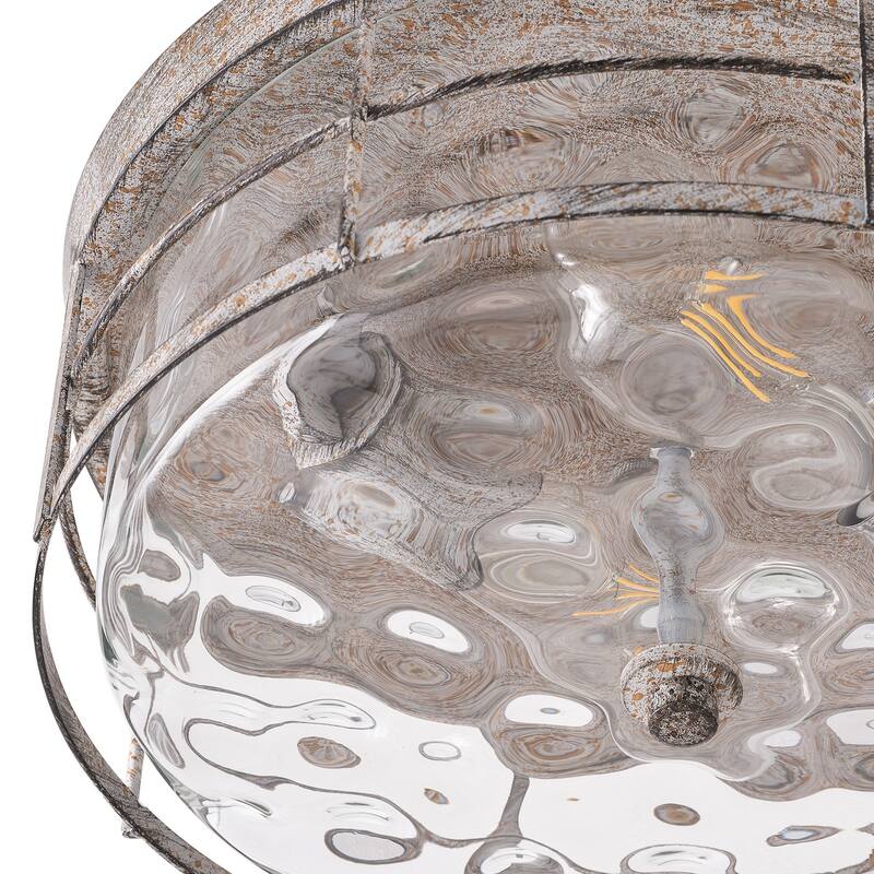 Industrial Grey Rust Flush Mount Ceiling Light with Water Ripple Glass Shade