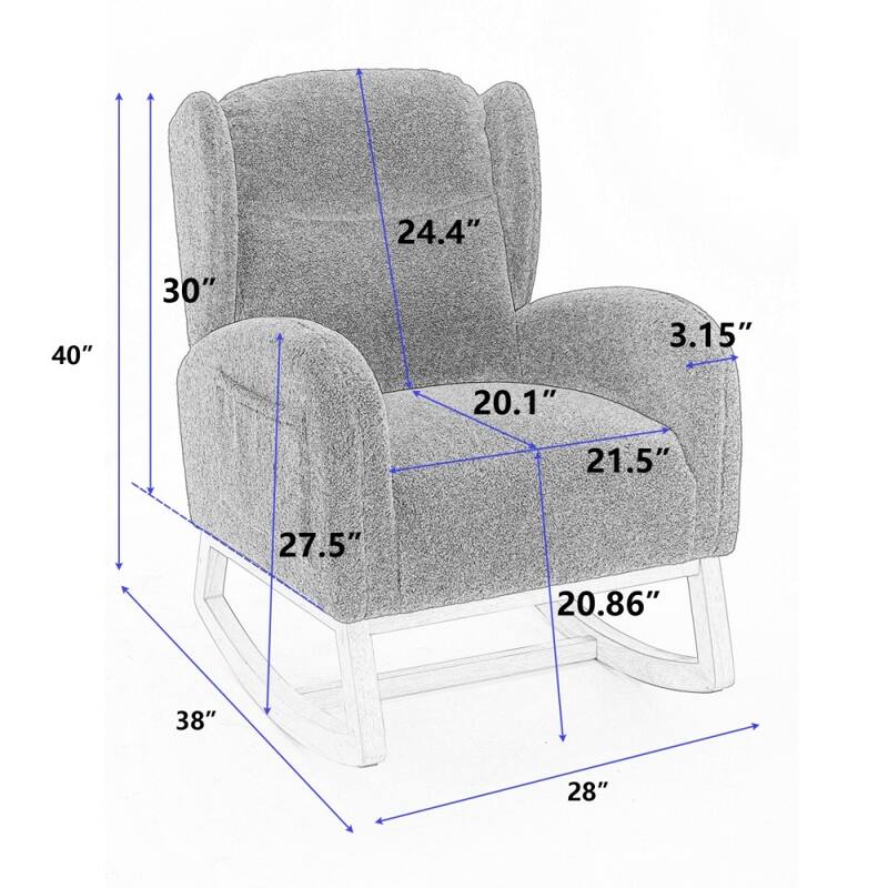 Modern Teddy Fabric Home Rocking Chair with Wood Leg, Tufted High Back