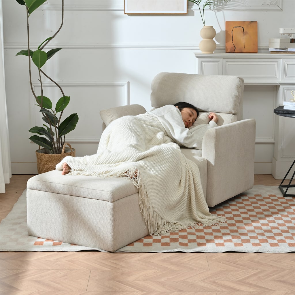 Mid-Century Wide & Deep Seat Accent Armchair with Srotage Ottoman