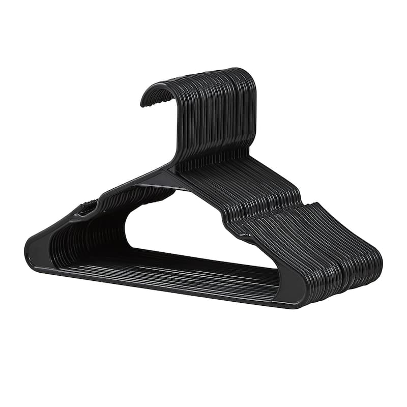 Javlergo 25/50 Pack Plastic Hanger, Space Saving Sturdy Heavy Duty Clothing Notched Hangers - 25 Pack - Black