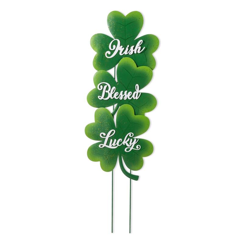 Glitzhome 36.75"H Set of 3 St. Patrick's Metal Shamrock Yard Stakes