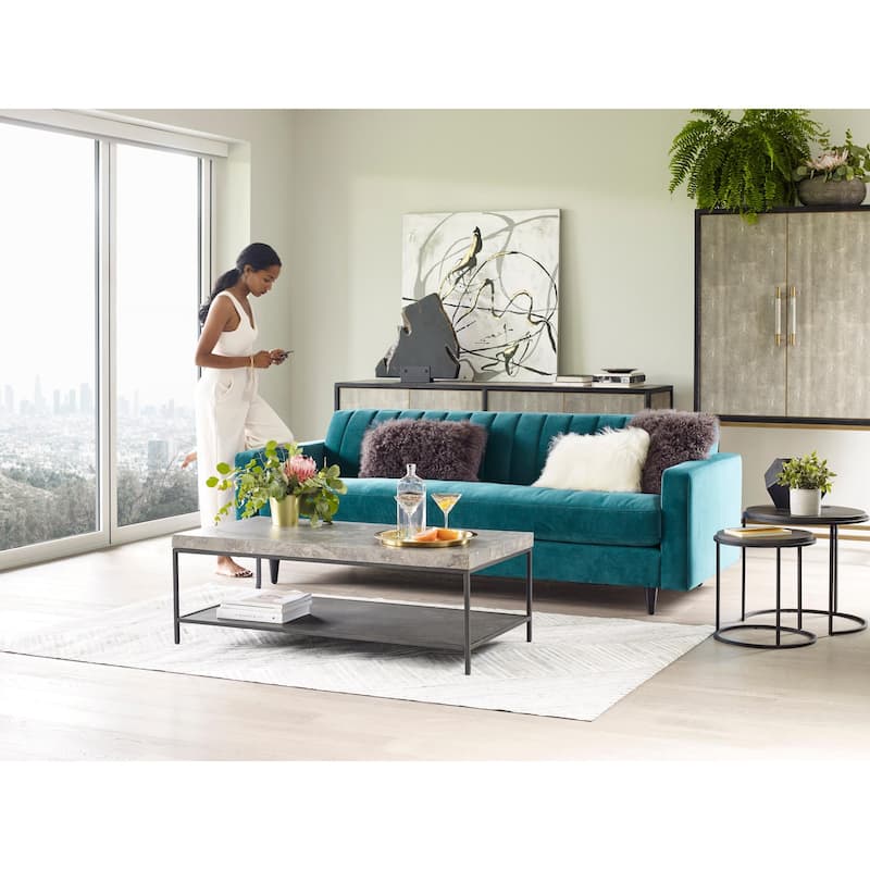 NADAAL STUDIOS Vaughn, Sideboard, Shagreen Patterned Vegan Leather with Brass Legs - 76"W x18"D x34"H