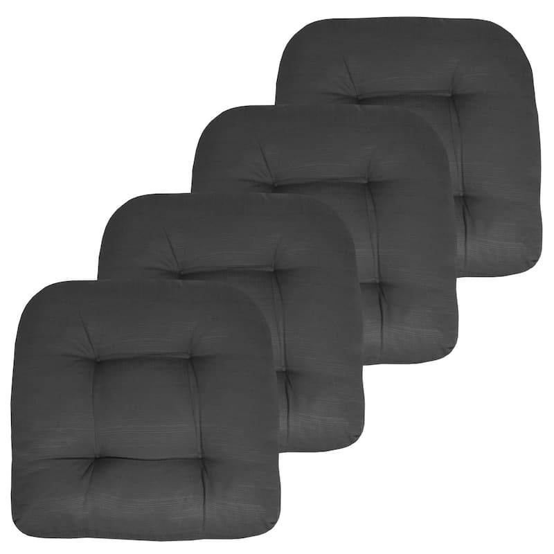 Sweet Home Collection Patio Cushions Outdoor Chair Pads Thick Fiber Fill Tufted 19" x 19" - Set of 4 - Charcoal