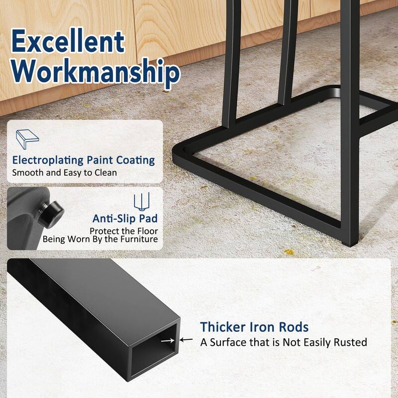 24.8 Inches Modern Cushion Counter Height Bar Stools with Metal Frame Set of 2