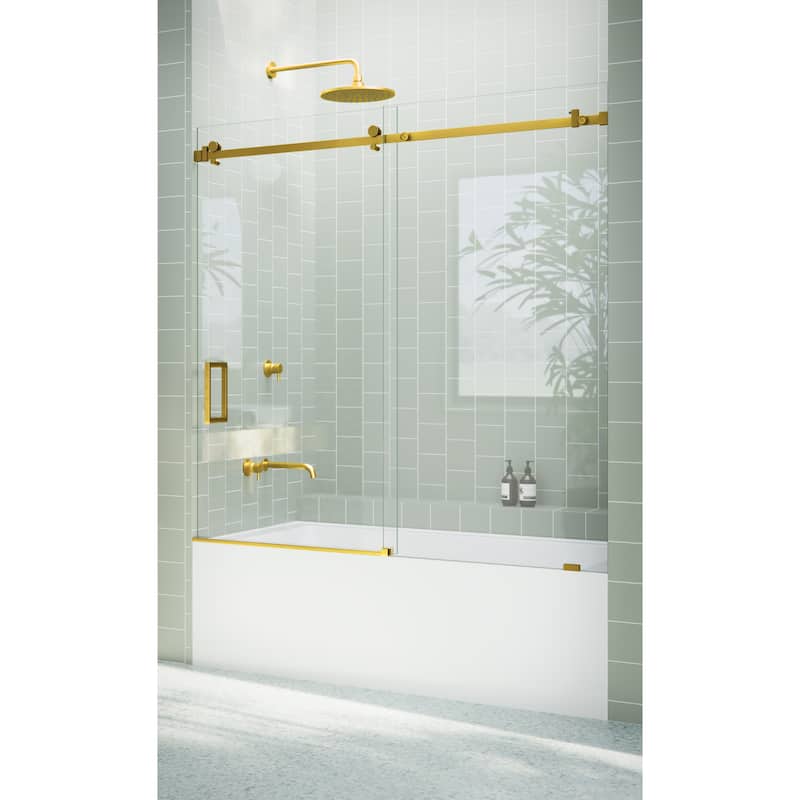 Glass Warehouse 56 in. - 60 in. x 60in. Frameless Bath Tub Sliding Shower Door with Square Hardware
