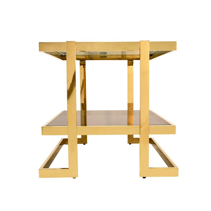 Sagebrook Home Modern Glam 24"H Geometric Gold Metal and White Marbled Glass Side Accent Table - 24" x 24" x 24"