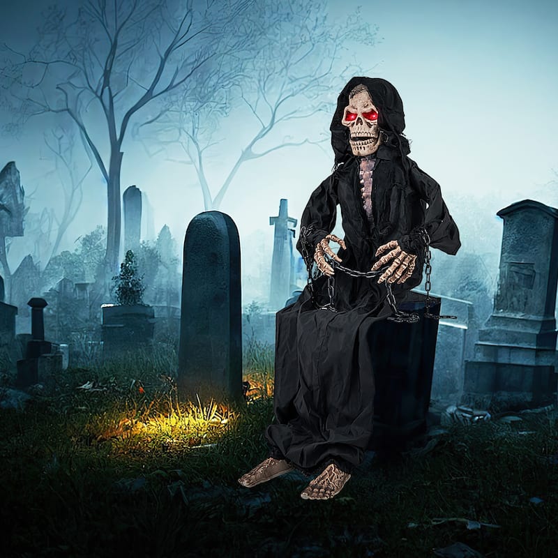 Gymax Halloween Animatronics Animatronic Sitting Skeleton Halloween