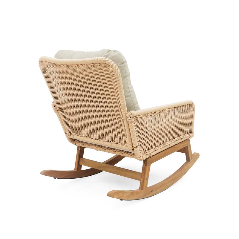 Contemporary Minimalist Wicker Rocking Chair with Soft Polyester Cushions and Durable Wooden Frame