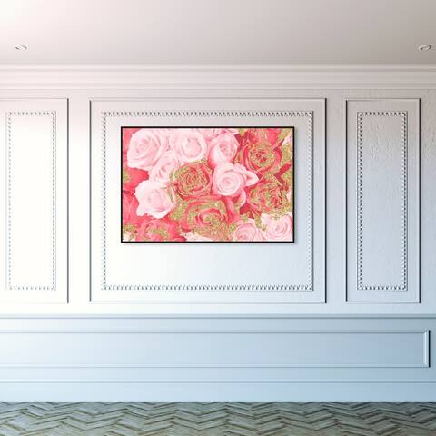 Oliver Gal 'Crimson Rose Gold' Floral and Botanical Wall Art Framed Canvas Print Florals - Pink, Gold