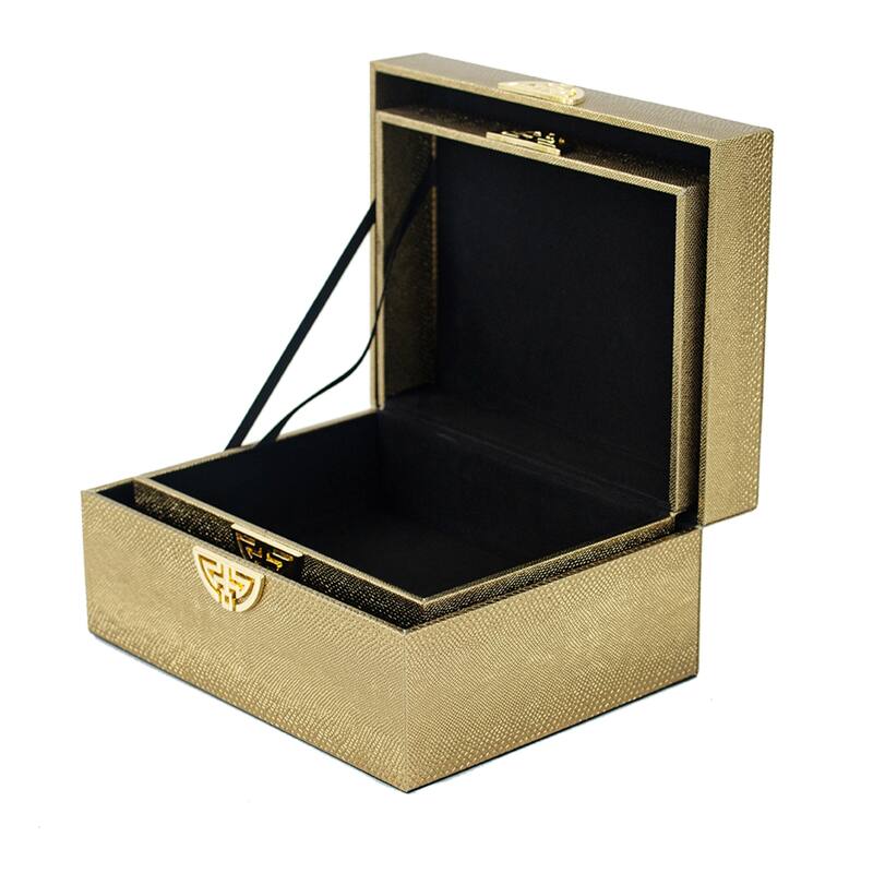 Faux Leather Boxes with Geometric Clasp - 10.25" - Bronze and Gold - Set of 2