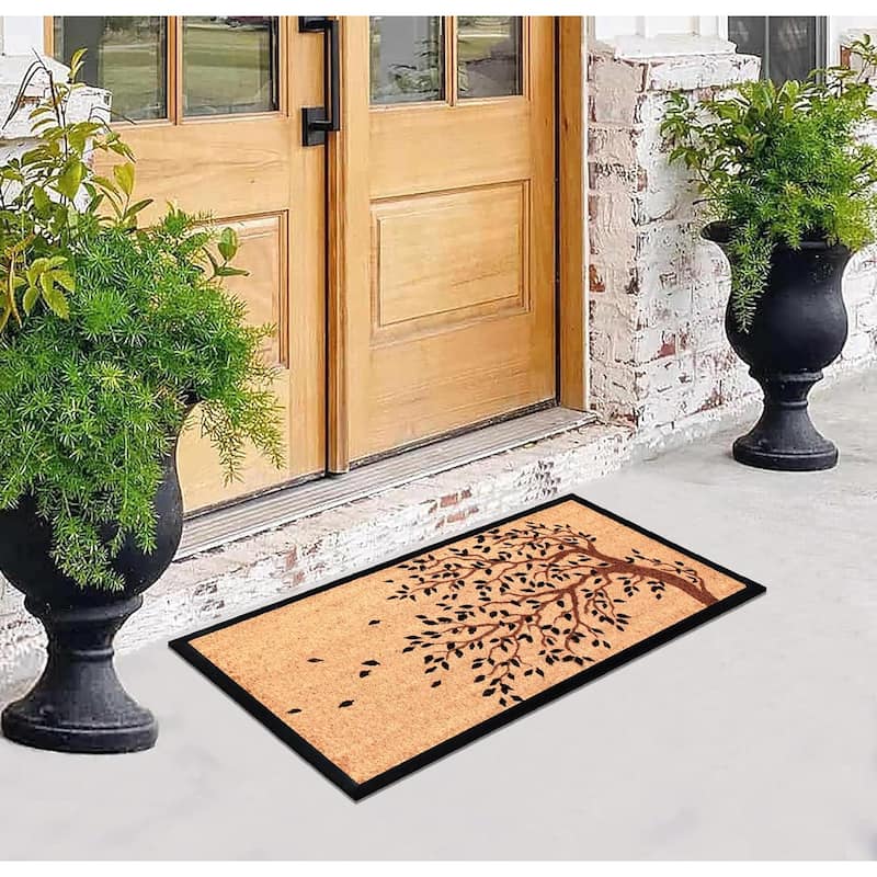 A1HC Rubber and Coir Falling Leaves Heavy Duty Durable Doormat 24"X48", Beige