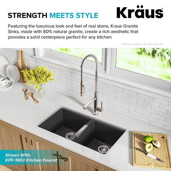 Shop Kraus Granite Black Onyx 31 Inch 50 50 Undermount Kitchen Sink Overstock 8859983