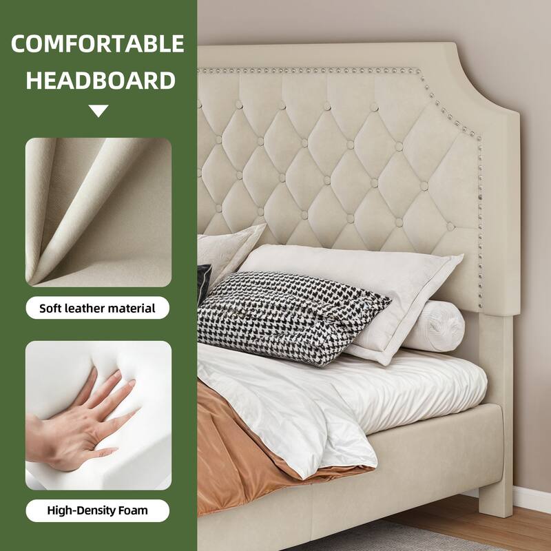 Moasis Upholstered Tufted Bed Frame with Adjustable Height Headboard