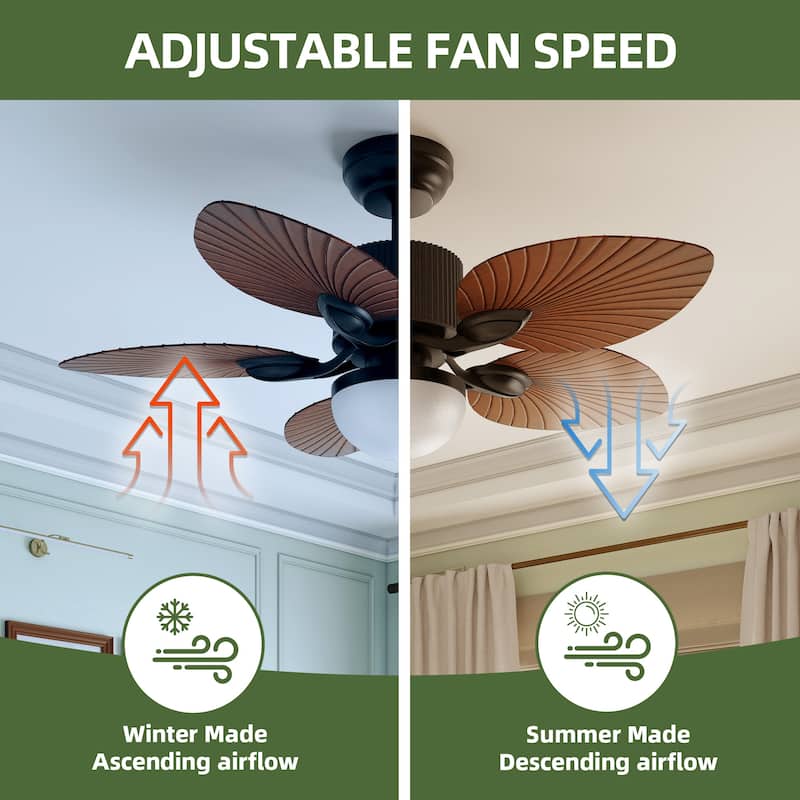 Moasis 44 Inch 5 Blades Tropical Palm Ceiling Fans with Lights and Remote Control